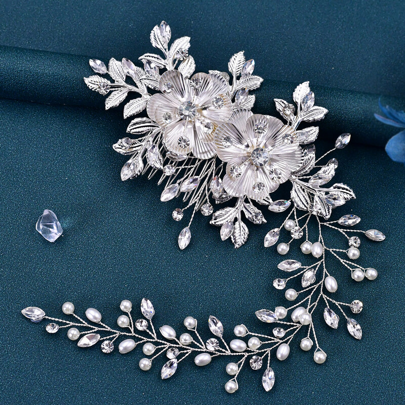 Pruudisulamist lilledega peapael kammiga Elegantne pärlitega pruudi peakate Tüdrukute naiste peakate Pruudijuuksed ehted Tiara HP511