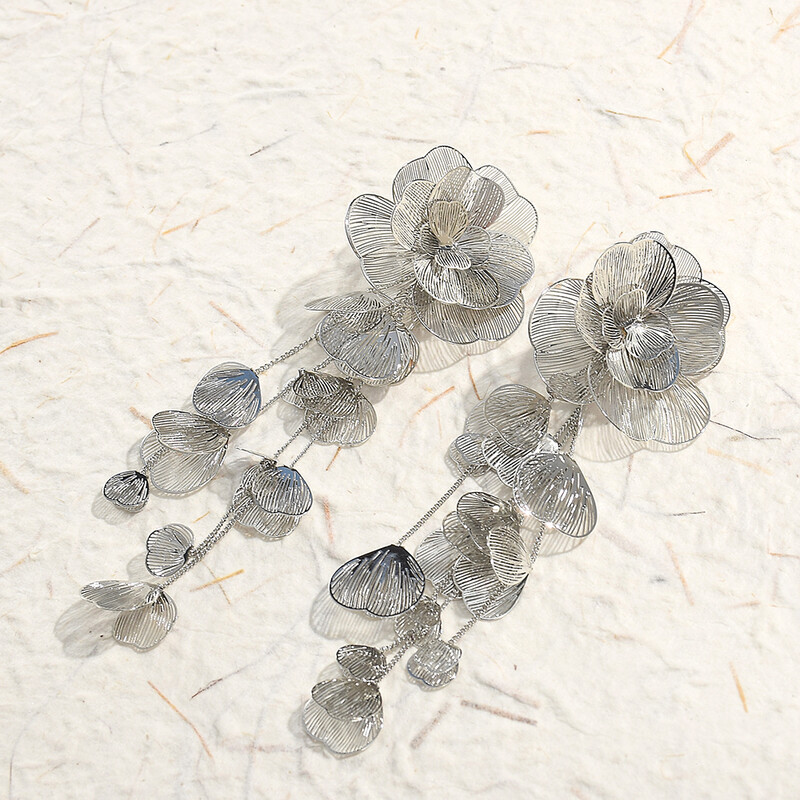 Túlzásba vitt virág hosszú fém lógó fülbevaló női parti ajándék arany színű fülbevaló divat luxus ékszer