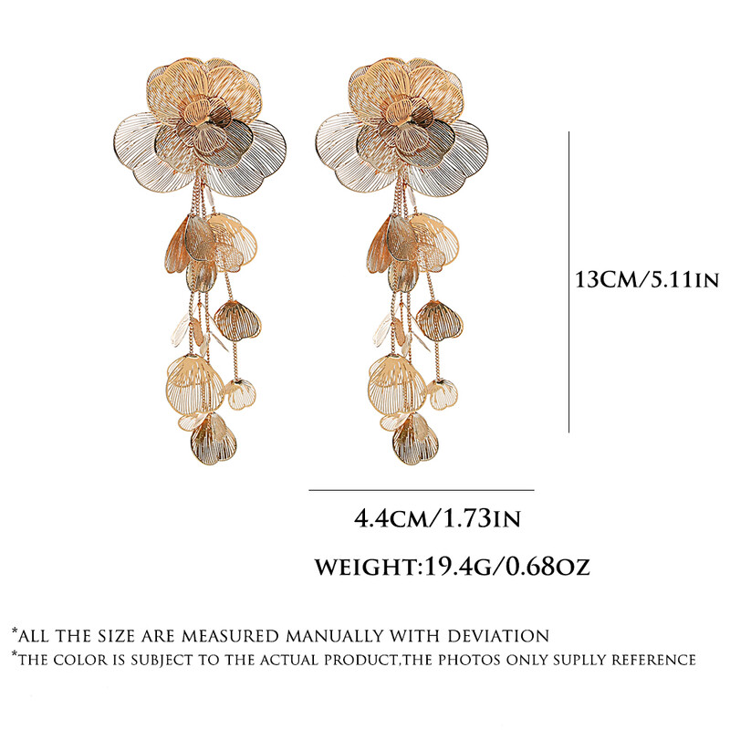 Túlzásba vitt virág hosszú fém lógó fülbevaló női parti ajándék arany színű fülbevaló divat luxus ékszer