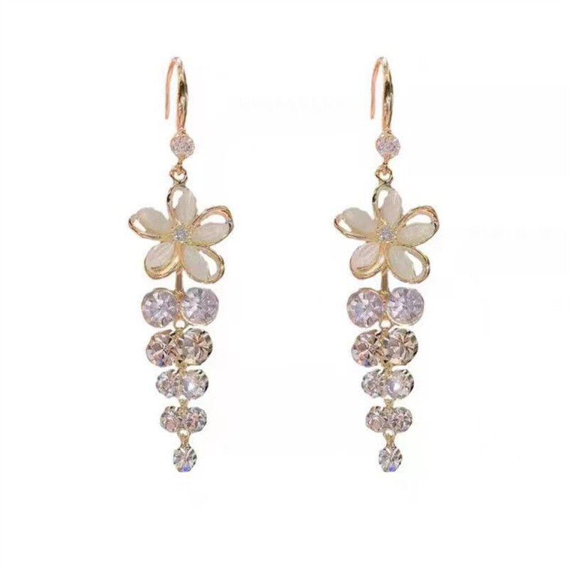 Luksusa kristāla ziedu pušķu nolaižamie auskari sievietēm spīdīgs cirkons, opāls, gari nokaramie auskari meiteņu ballītei kāzu rotaslietas dāvana