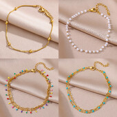 Nerūdijančio plieno perlų imitacijos kulkšnys moterims aukso spalvos grandinėlė kulkšnies apyrankė kulkšnies apyrankė vasaros paplūdimio papuošalų priedai Dovana