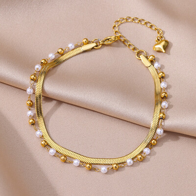 Nerūdijančio plieno perlų imitacijos kulkšnys moterims aukso spalvos grandinėlė kulkšnies apyrankė kulkšnies apyrankė vasaros paplūdimio papuošalų priedai Dovana