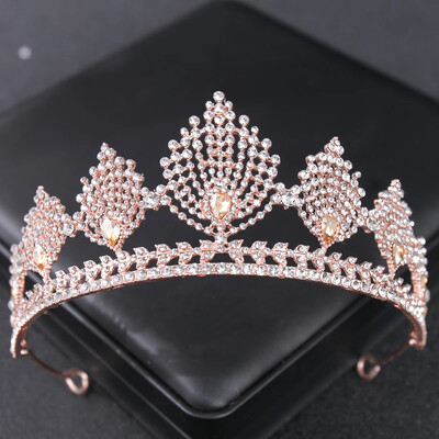 Rožinio aukso spalvos krištolinės tiaros ir karūnos Kalnų krištolas Prom Princess Diadem Vestuvių nuotakų plaukų aksesuarai Papuošalai Karūnos Tiara