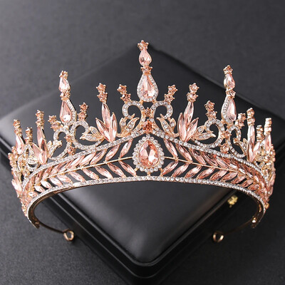Rožinio aukso spalvos krištolinės tiaros ir karūnos Kalnų krištolas Prom Princess Diadem Vestuvių nuotakų plaukų aksesuarai Papuošalai Karūnos Tiara