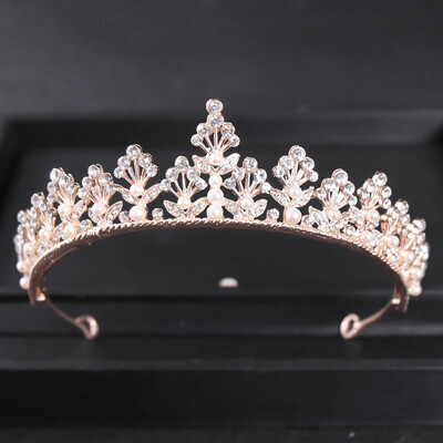 Rožinio aukso spalvos krištolinės tiaros ir karūnos Kalnų krištolas Prom Princess Diadem Vestuvių nuotakų plaukų aksesuarai Papuošalai Karūnos Tiara