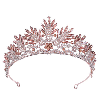 Rožinio aukso spalvos krištolinės tiaros ir karūnos Kalnų krištolas Prom Princess Diadem Vestuvių nuotakų plaukų aksesuarai Papuošalai Karūnos Tiara