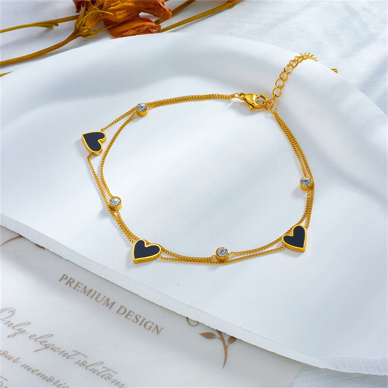 Oțel inoxidabil 316L, negru, dragoste, în formă de inimă, zircon, gleznă pentru femei, tendință de modă, bijuterii înalte, accesorii pentru plajă SAB970