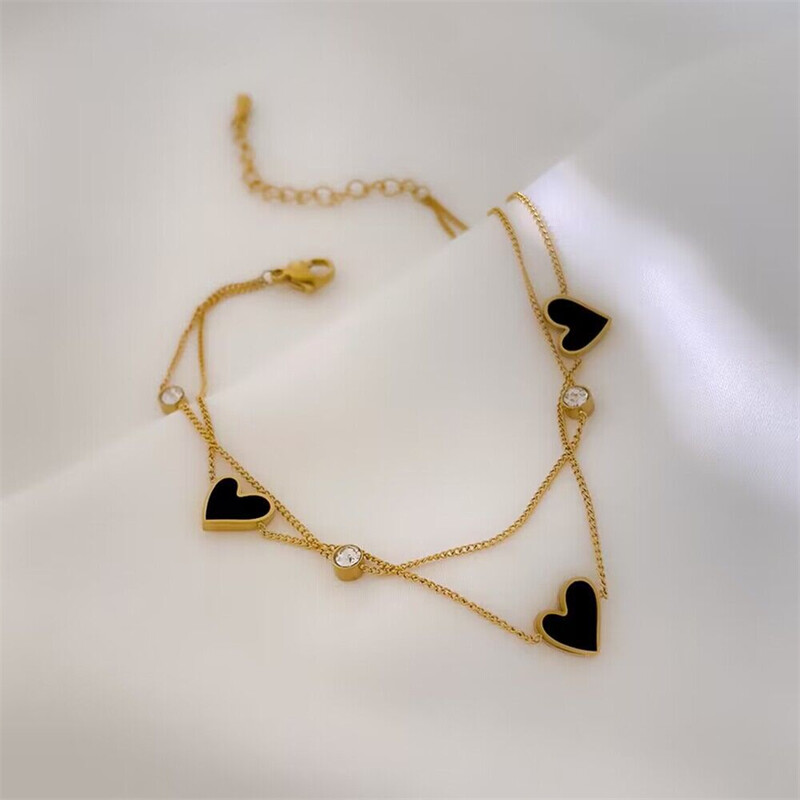 Oțel inoxidabil 316L, negru, dragoste, în formă de inimă, zircon, gleznă pentru femei, tendință de modă, bijuterii înalte, accesorii pentru plajă SAB970