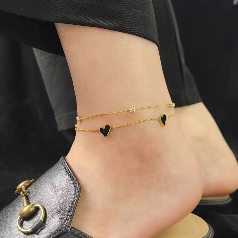 Oțel inoxidabil 316L, negru, dragoste, în formă de inimă, zircon, gleznă pentru femei, tendință de modă, bijuterii înalte, accesorii pentru plajă SAB970