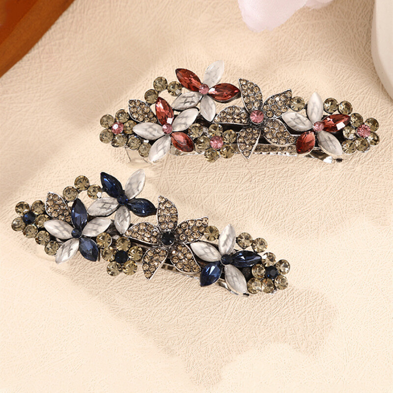 Elegáns retro kristály tavaszi csíptető női új virágos lófarok csíptető fej hátsó fejfedő hajcsipesz vízszintes klip nagykereskedés