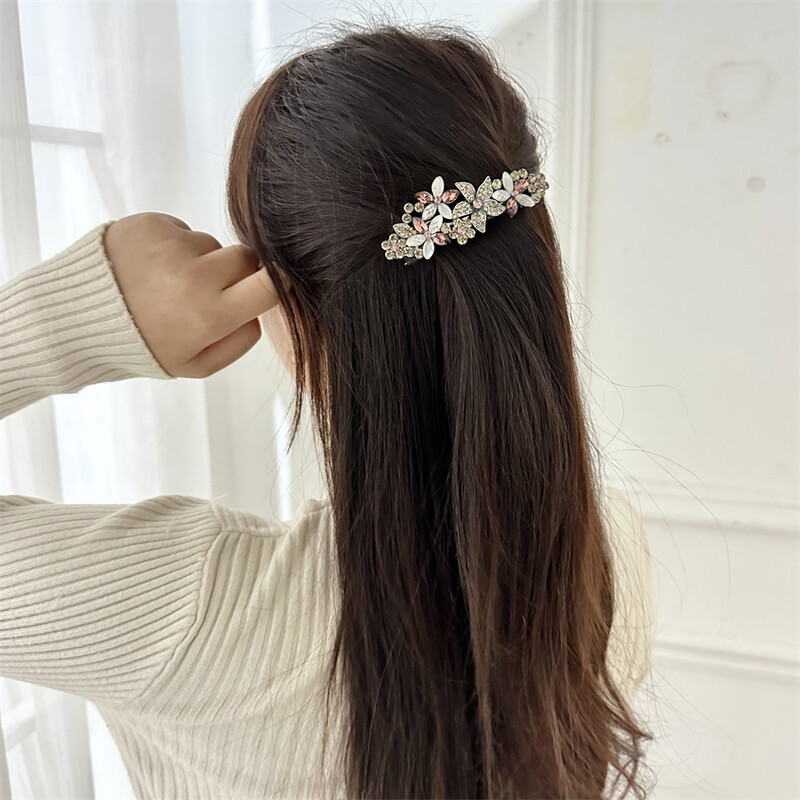 Elegáns retro kristály tavaszi csíptető női új virágos lófarok csíptető fej hátsó fejfedő hajcsipesz vízszintes klip nagykereskedés
