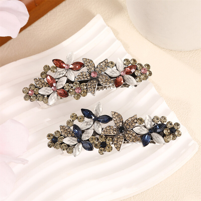 Elegáns retro kristály tavaszi csíptető női új virágos lófarok csíptető fej hátsó fejfedő hajcsipesz vízszintes klip nagykereskedés