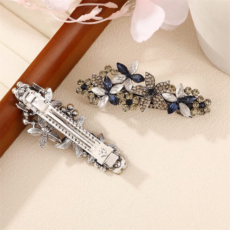Elegáns retro kristály tavaszi csíptető női új virágos lófarok csíptető fej hátsó fejfedő hajcsipesz vízszintes klip nagykereskedés