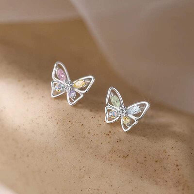 Korejiešu Eleganti, Jauki Rhinestone Butterfly Stud Auskari Sievietēm Meitenēm Modes Metāla ķēdes Rotaslietas Dāvanas