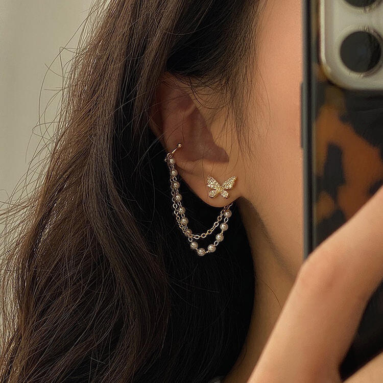 Korejiešu Eleganti, Jauki Rhinestone Butterfly Stud Auskari Sievietēm Meitenēm Modes Metāla ķēdes Rotaslietas Dāvanas