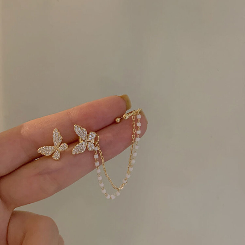 Korejiešu Eleganti, Jauki Rhinestone Butterfly Stud Auskari Sievietēm Meitenēm Modes Metāla ķēdes Rotaslietas Dāvanas