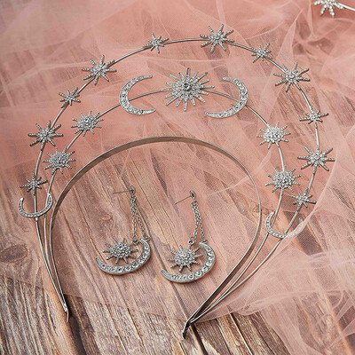 Fashion Metal Moon And Stars Handmade DIY Design Bentita de păr Coroana de mireasă Bijuterii pentru căpăcioară