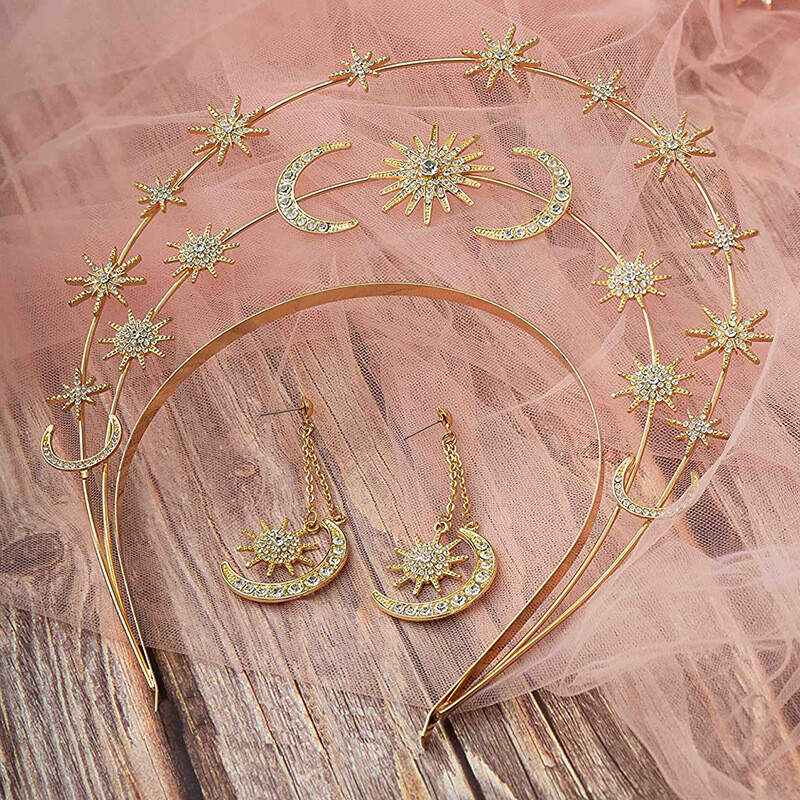 Fashion Metal Moon And Stars Handmade DIY Design Bentita de păr Coroana de mireasă Bijuterii pentru căpăcioară