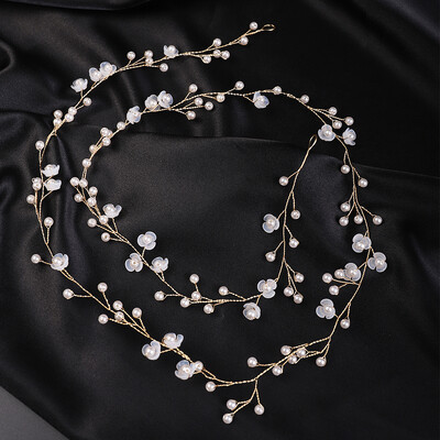 Pearl Flower Νυφικά Μαλλιά Vine Brides Headwear Party Prom Αξεσουάρ για τα μαλλιά Γάμος κοσμήματα μαλλιών για γυναίκες Ζώνες κεφαλής μόδας τιάρα