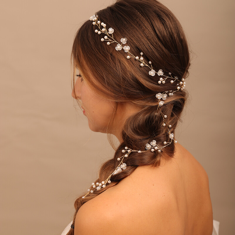 Pearl Flower Νυφικά Μαλλιά Vine Brides Headwear Party Prom Αξεσουάρ για τα μαλλιά Γάμος κοσμήματα μαλλιών για γυναίκες Ζώνες κεφαλής μόδας τιάρα