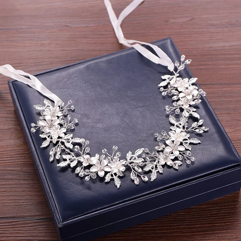 Kristalinių gėlių lapų vestuvinės nuotakos galvos juostos Tiaros moterims nuotakos Kalnų krištolas nuotakos vestuviniai plaukų aksesuarai papuošalai juosta Dovana