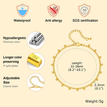Βραχιόλι αστραγάλου σε πόδι από ανοξείδωτο ατσάλι, αδιάβροχο ρυθμιζόμενο μπαλάκι με χάντρες παραλίας Cuban Link Summer Boho Foot Jewelry for Women