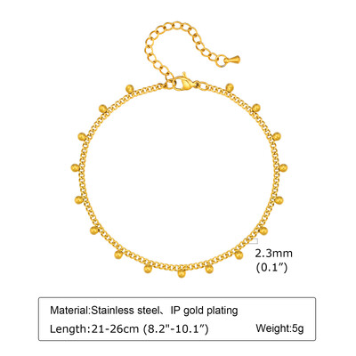 Βραχιόλι αστραγάλου σε πόδι από ανοξείδωτο ατσάλι, αδιάβροχο ρυθμιζόμενο μπαλάκι με χάντρες παραλίας Cuban Link Summer Boho Foot Jewelry for Women