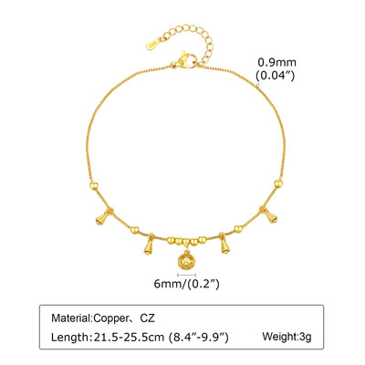 Βραχιόλι αστραγάλου σε πόδι από ανοξείδωτο ατσάλι, αδιάβροχο ρυθμιζόμενο μπαλάκι με χάντρες παραλίας Cuban Link Summer Boho Foot Jewelry for Women