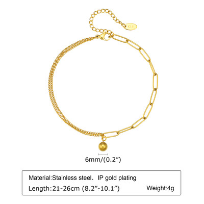 Βραχιόλι αστραγάλου σε πόδι από ανοξείδωτο ατσάλι, αδιάβροχο ρυθμιζόμενο μπαλάκι με χάντρες παραλίας Cuban Link Summer Boho Foot Jewelry for Women