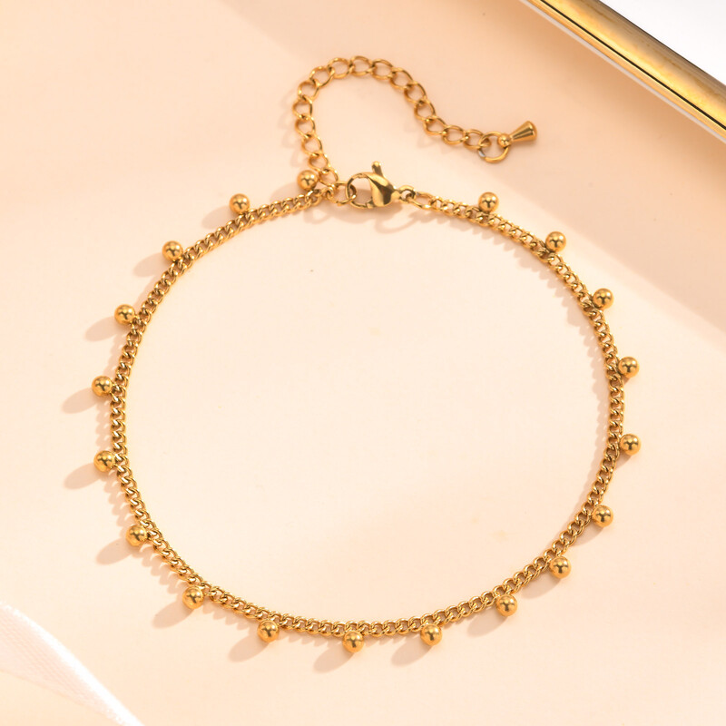 Βραχιόλι αστραγάλου σε πόδι από ανοξείδωτο ατσάλι, αδιάβροχο ρυθμιζόμενο μπαλάκι με χάντρες παραλίας Cuban Link Summer Boho Foot Jewelry for Women