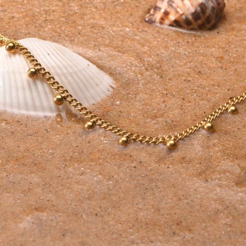 Βραχιόλι αστραγάλου σε πόδι από ανοξείδωτο ατσάλι, αδιάβροχο ρυθμιζόμενο μπαλάκι με χάντρες παραλίας Cuban Link Summer Boho Foot Jewelry for Women