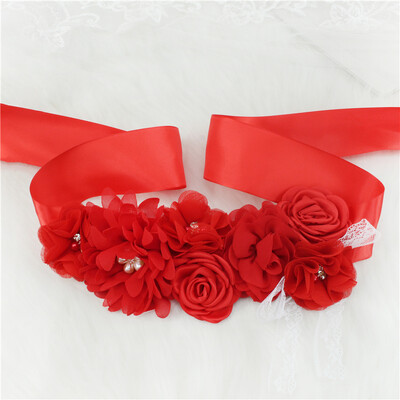 Modes mežģīņu ziedu josta Sieviešu puķu meitenes jostasvieta Kāzu lentes Kāzu lentes Rhinestones jostas kāzu kleitu josta