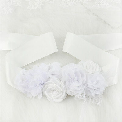 Modes mežģīņu ziedu josta Sieviešu puķu meitenes jostasvieta Kāzu lentes Kāzu lentes Rhinestones jostas kāzu kleitu josta