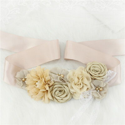 Modes mežģīņu ziedu josta Sieviešu puķu meitenes jostasvieta Kāzu lentes Kāzu lentes Rhinestones jostas kāzu kleitu josta