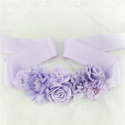 Modes mežģīņu ziedu josta Sieviešu puķu meitenes jostasvieta Kāzu lentes Kāzu lentes Rhinestones jostas kāzu kleitu josta