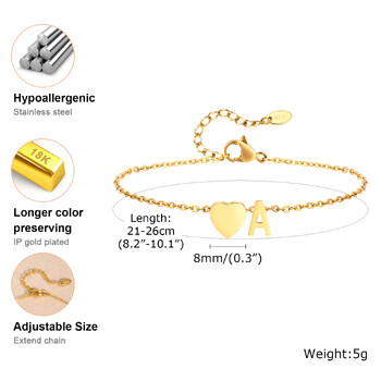 Дамски сърце Първоначални гривни за глезен Регулируеми плажни бижута Хипоалергенна неръждаема стомана Персонализирано име Верижка за крака