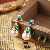 SUYU Jewelry Spring New Grid Enamel Earrings Simulated Pearl Dropping Oil Retro Style Earrings Δώρο για το φεστιβάλ για γυναίκες