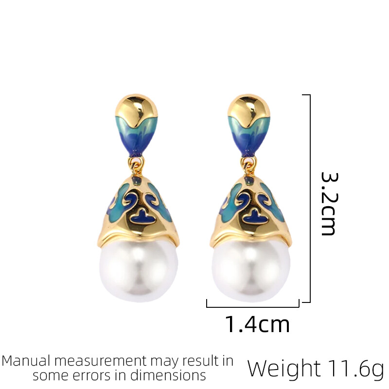 SUYU Jewelry Spring New Grid Enamel Earrings Simulated Pearl Dropping Oil Retro Style Earrings Δώρο για το φεστιβάλ για γυναίκες