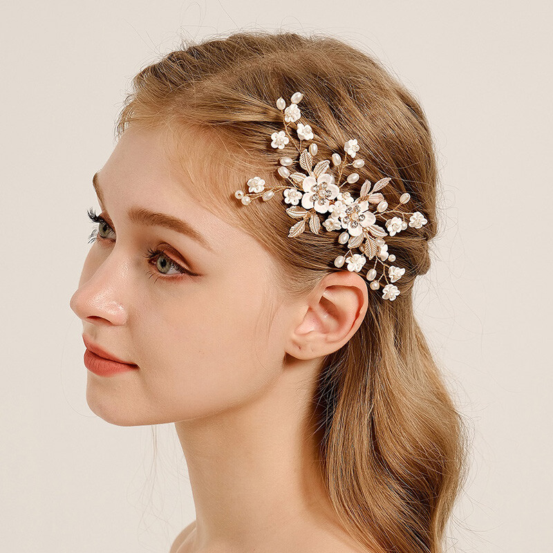 Klasszikus kézzel készített strasszok Gyöngyök Virág Hajcsat Menyasszonyi Esküvői Haj Ékszer Kiegészítők Koszorúslány Tiara Fejfedők