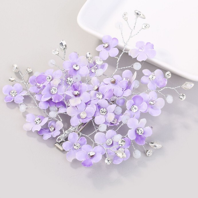 Ανοιχτό μωβ λεβάντα ροζ Λευκό μπλε λουλούδι Νυφικές χτένες μαλλιών Κεφαλή κεφαλής χορού γάμου Αξεσουάρ μαλλιών Κοσμήματα μαλλιών Καρφίτσες μαλλιών