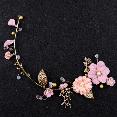 Hosszú hajú ékszerek rózsaszín virágos fejpánt esküvői hajdíszek fejpánt menyasszonyi fejdísz Kézzel készített menyasszonyi esküvői hajdísz