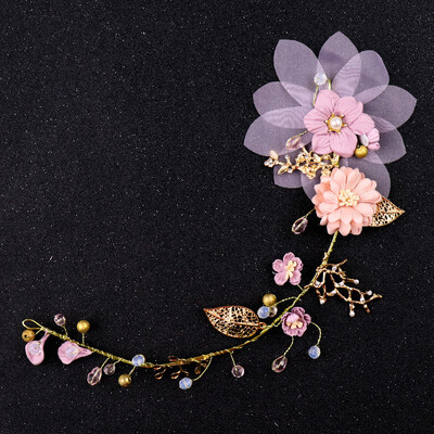 Hosszú hajú ékszerek rózsaszín virágos fejpánt esküvői hajdíszek fejpánt menyasszonyi fejdísz Kézzel készített menyasszonyi esküvői hajdísz