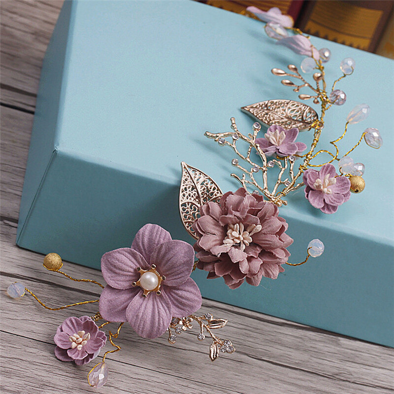 Hosszú hajú ékszerek rózsaszín virágos fejpánt esküvői hajdíszek fejpánt menyasszonyi fejdísz Kézzel készített menyasszonyi esküvői hajdísz