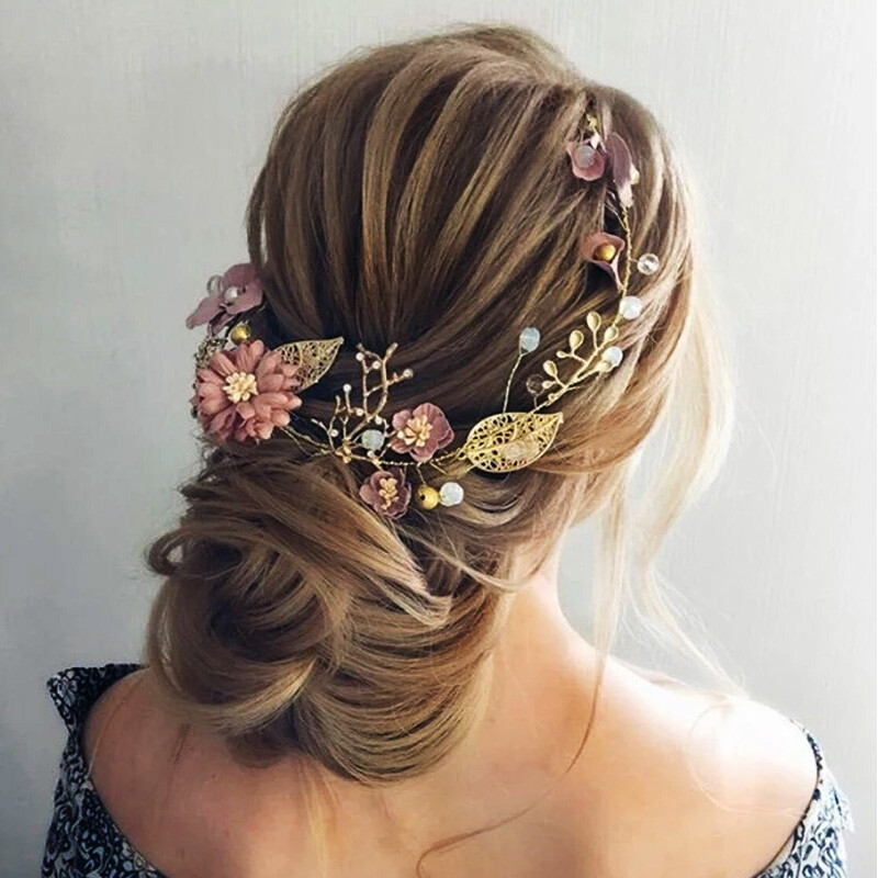 Hosszú hajú ékszerek rózsaszín virágos fejpánt esküvői hajdíszek fejpánt menyasszonyi fejdísz Kézzel készített menyasszonyi esküvői hajdísz