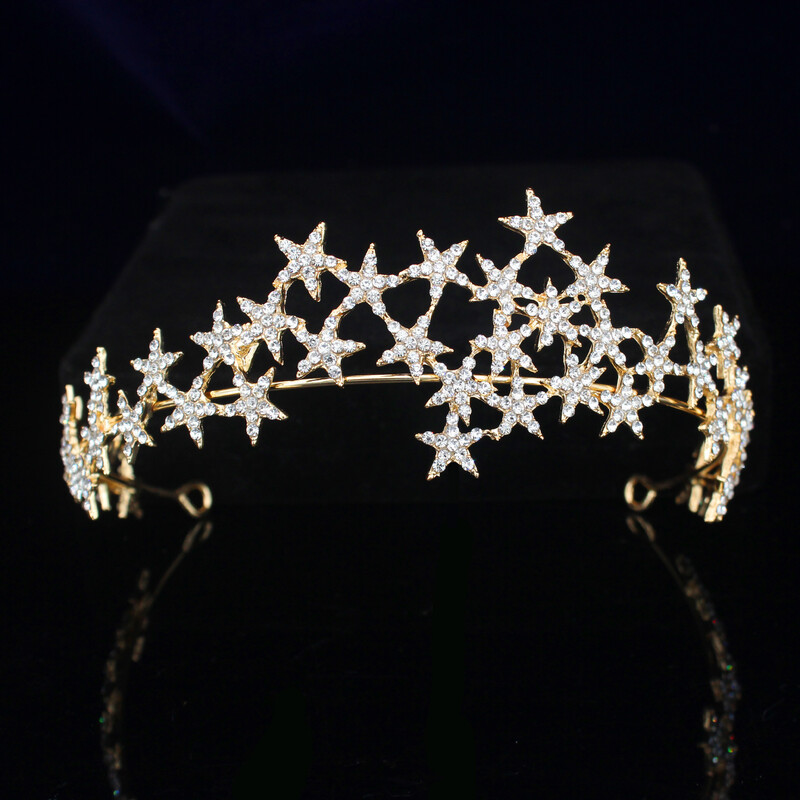 Crystal Star Tiara Crown Vestuvių Kalnų krištolas Karūnos galvos juosta Nuotakos galvos apdangalas Galvos apdangalas Moterų Merginų Plaukų Papuošalai Aksesuarai