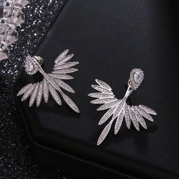 Fashion Luxury Feather Crystal Fing Συμμετρικά καρφωτά σκουλαρίκια Εξαιρετικά αξεσουάρ κοσμημάτων σε ασημί χρώμα για γυναίκες