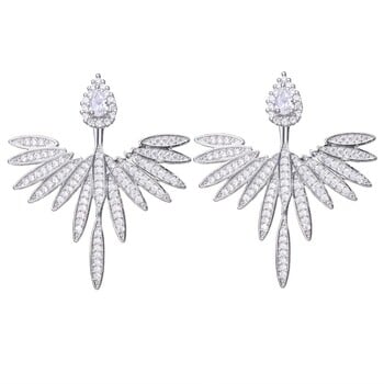 Fashion Luxury Feather Crystal Fing Συμμετρικά καρφωτά σκουλαρίκια Εξαιρετικά αξεσουάρ κοσμημάτων σε ασημί χρώμα για γυναίκες