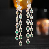 SUYU könnyű luxus mikro berakásos kézműves fülbevaló árapály cirkon hosszú stílusú dekoratív arcra cseppecskés bojt fülbevaló