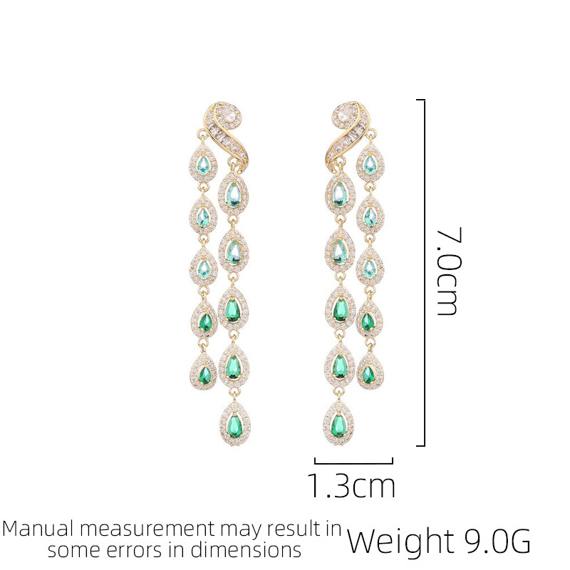 SUYU könnyű luxus mikro berakásos kézműves fülbevaló árapály cirkon hosszú stílusú dekoratív arcra cseppecskés bojt fülbevaló