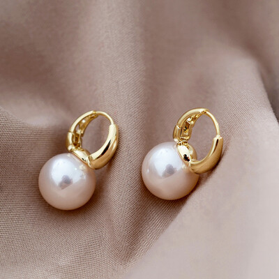 Fashion Simulated Pearl Drop Stud σκουλαρίκια για γυναίκες OL Απλό στρογγυλό δαχτυλίδι αυτί για κορίτσια Δώρα Bijoux Party Γάμος Νυφικά κοσμήματα